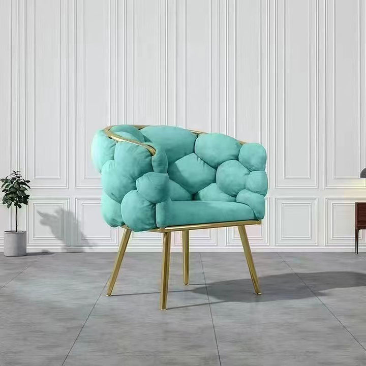 Taburete de tocador contemporáneo, creativo, medio redondo, de terciopelo con burbujas y respaldo de hierro, para dormitorio 