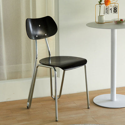 Moderner minimalistischer quadratischer Metall-Holz-Stuhl mit vier Beinen und Rückenlehne für das Wohnzimmer 