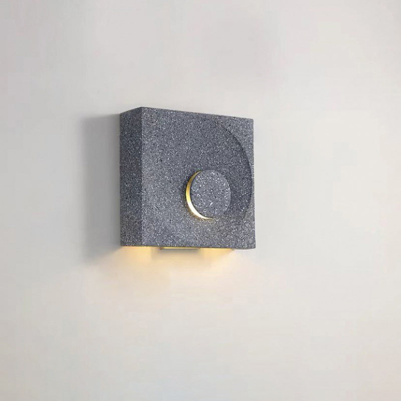 Contemporary Scandinavian Eclipse Square Cement 1-Light Wall Sconce Lamp For Bedroom