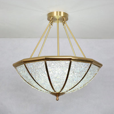 Lustre moderne de luxe avec cadre en cuivre et abat-jour rond en cristal à 5 lumières pour salon 