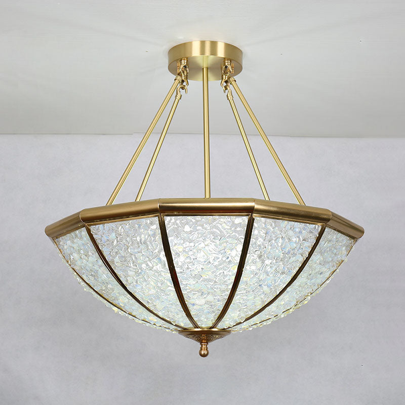 Lustre moderne de luxe avec cadre en cuivre et abat-jour rond en cristal à 5 lumières pour salon 