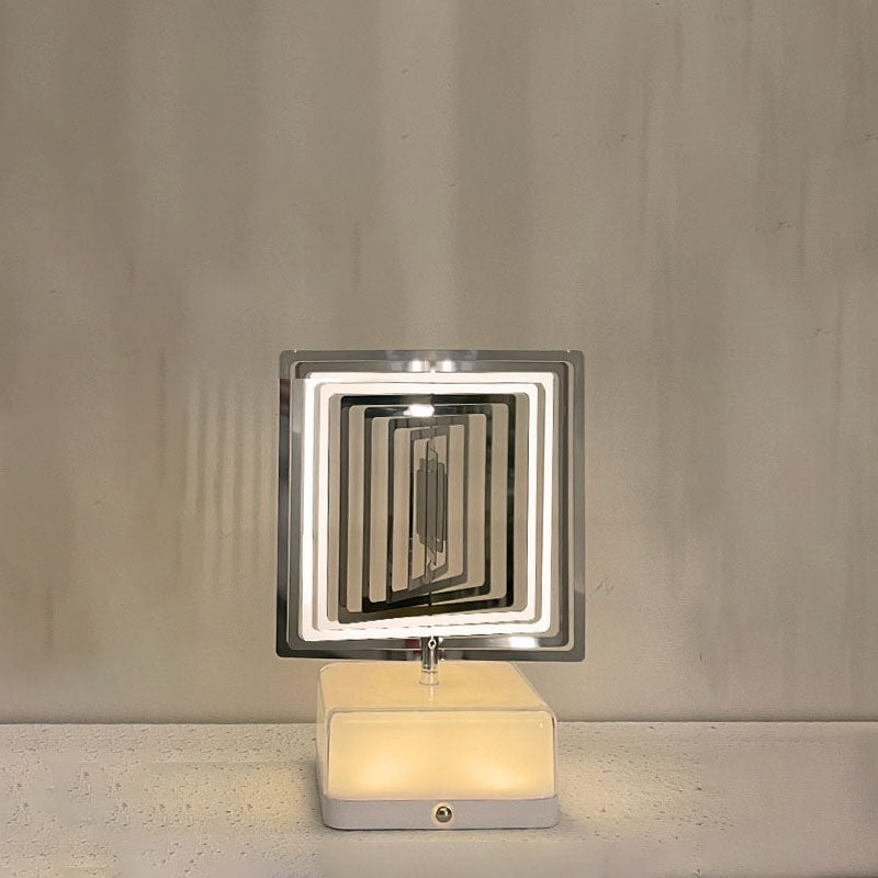 Modern Art Deco Stainless Steel ABS Cubic Base Multishape Rechargeable USB LED Table Lamp Night Light For Bedside