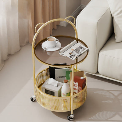 Table d'appoint ronde en verre contemporain à simplicité avec étagères de rangement à 2 niveaux pour le salon 