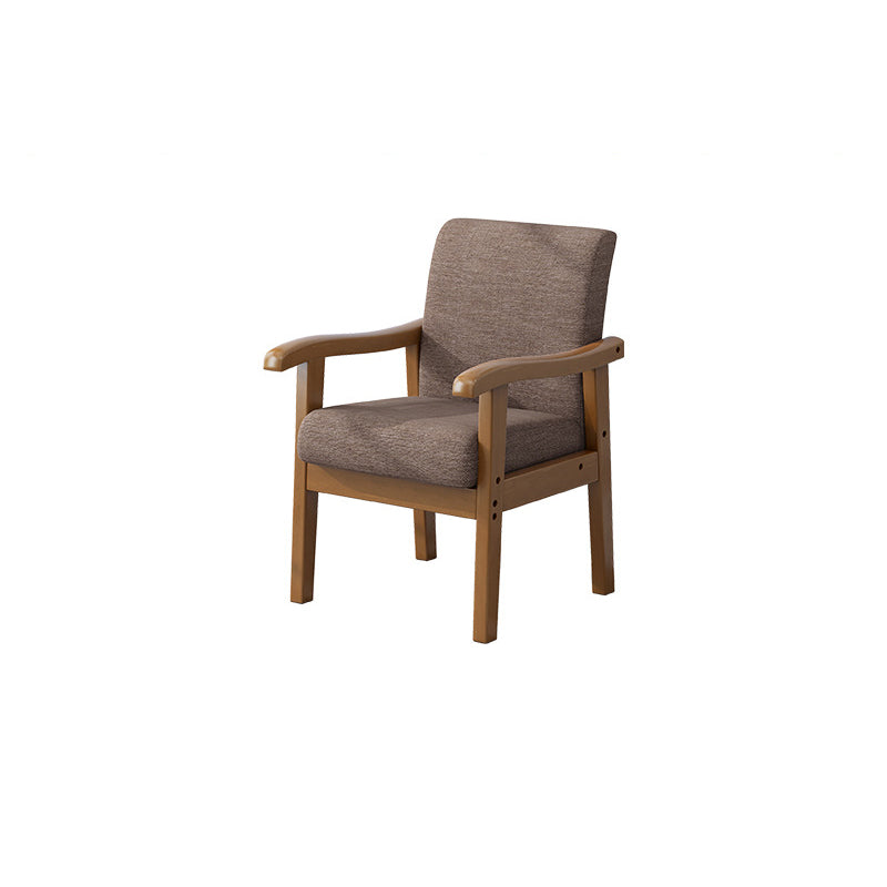 Silla moderna minimalista cuadrada tapizada en tela de algodón y lino con madera maciza para sala de estar 