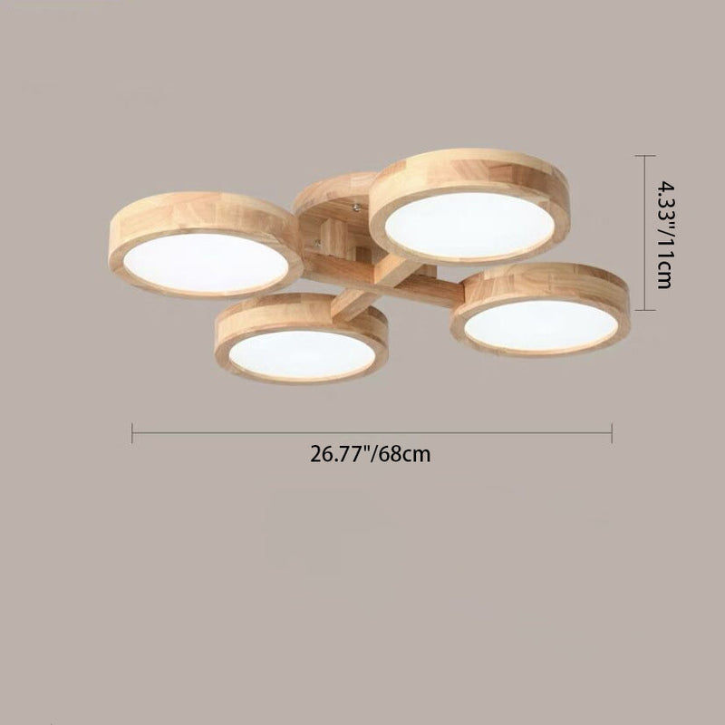 Contemporary Scandinavian Round Rubberwood LED Flush Mount Ceiling Light For Living Room