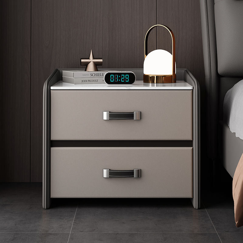 Modern Simplicity Rectangular Slab Saddle-Style Faux Leather Wood Nightstand 2-Drawer For Bedside