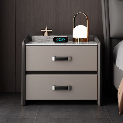Table de nuit moderne rectangulaire en cuir de selle avec 2 tiroirs pour le bois 
