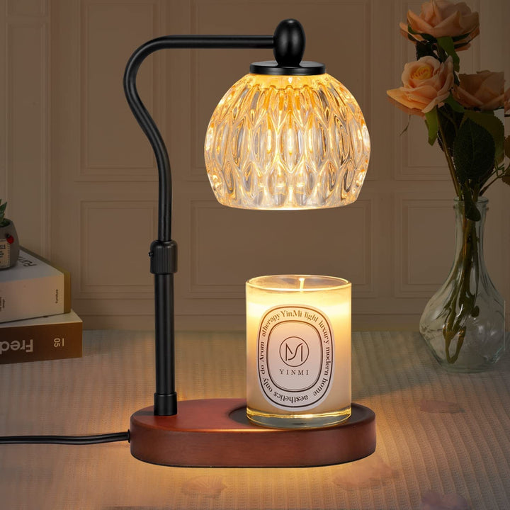 Modern Minimalist Round Glass Rubberwood Iron 1-Light Aroma Melted Wax Table Lamp For Bedroom