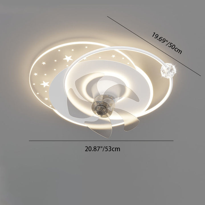 Ventilador de techo con luz LED de montaje semiempotrado de hierro acrílico contemporáneo redondo cuadrado para dormitorio 