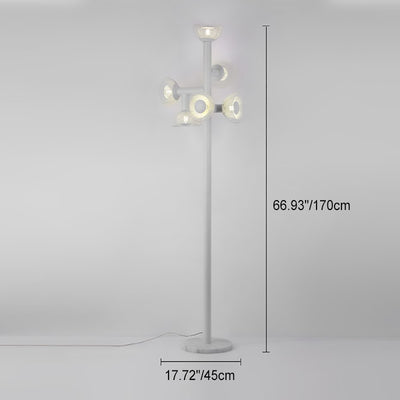 Modern Eclectic Iron Mesh Geometric Semi-Circular Hardware Base 6-Light Standing Floor Lamp For Home Office