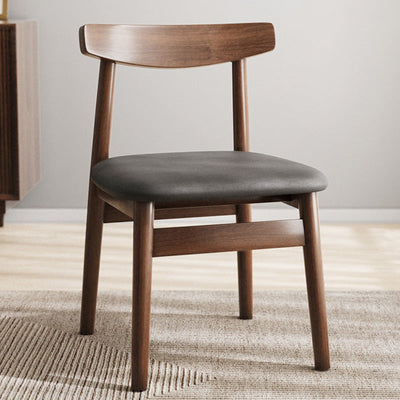 Silla de Comedor Tapizada en Cuero Nappa de Doble Capa Cuadrada Retro Contemporánea con Respaldo Abierto Sin Brazos para Comedor 