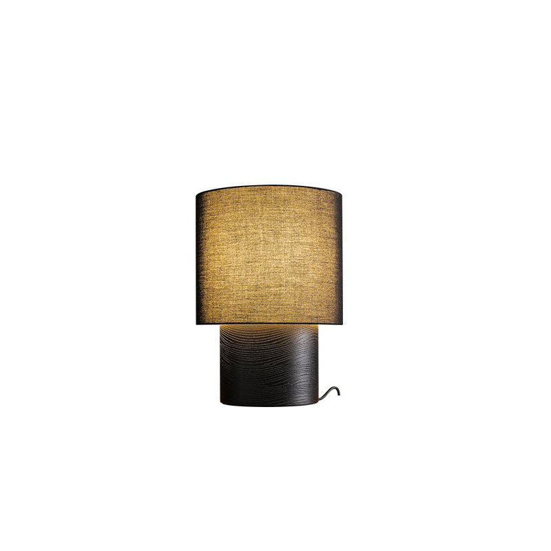 Lampe de Table 1 Lumière en Bois et Tissu Cylindrique de Ferme Traditionnelle pour Chevet 