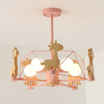 Scandinavian Modern Children's Giraffe Diamond Pentagram Iron 5-Light Island Chandelier