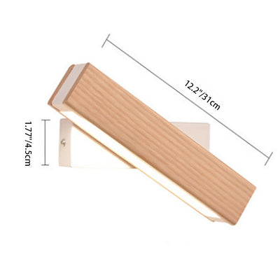 Contemporary Scandinavian Rectangular Solid Wood Iron LED Wall Sconce Lamp For Bedroom