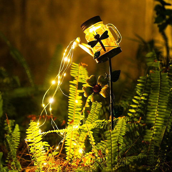 Decoración Creativa Solar Hierro Forjado Tetera LED Luz de Enchufe de Suelo para Exteriores 