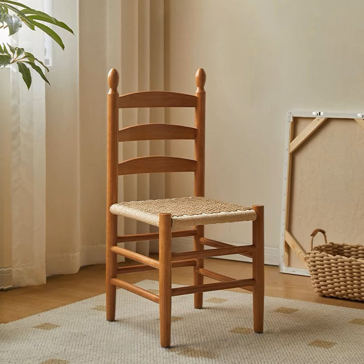 Chaise de salle à manger carrée en bois de caoutchouc tissé rétro contemporain avec dossier et repose-pieds en corde de papier kraft 