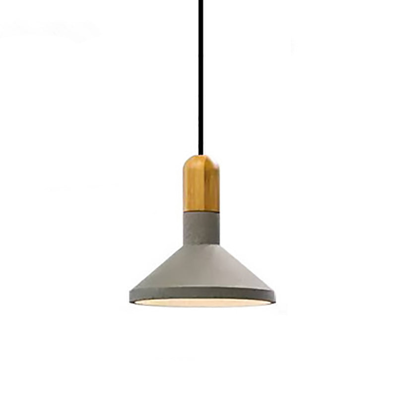 Zeitgenössische industrielle Zementkegel-Holz-Pendelleuchte mit 1 Licht für Esszimmer 