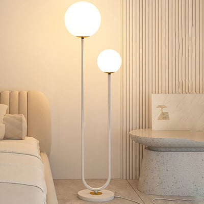 Moderner minimalistischer langer runder Ball Eisen Glas 2-Licht Stehlampe für Schlafzimmer 