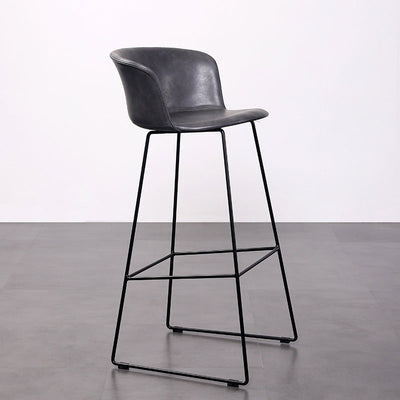 Tabouret de bar contemporain rétro en cuir carré avec dossier en acier inoxydable et repose-pieds pour salle à manger 