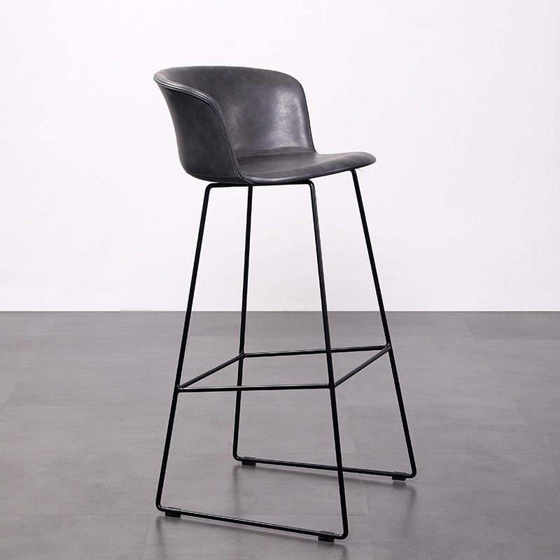 Tabouret de bar contemporain rétro en cuir carré avec dossier en acier inoxydable et repose-pieds pour salle à manger 