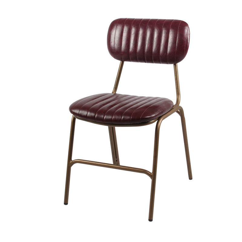 Chaise de salle à manger contemporaine en cuir industriel avec dossier et repose-pieds en fer carré à rayures elliptiques 