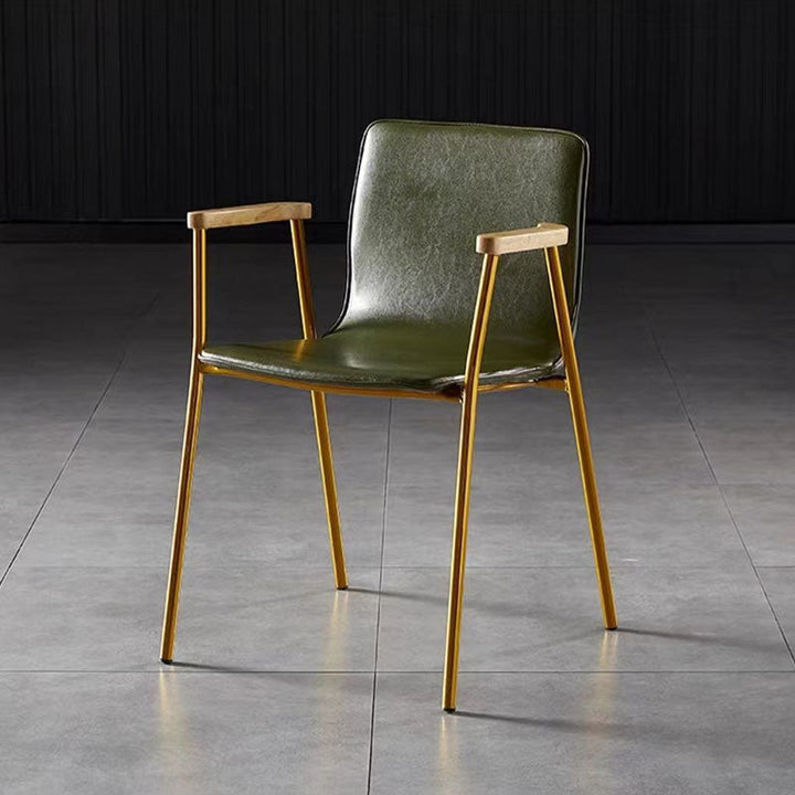 Chaise de salle à manger contemporaine en bois rembourrée en cuir synthétique avec dossier et accoudoirs 