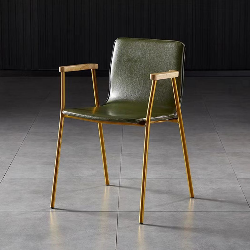 Chaise de salle à manger contemporaine en cuir rembourré avec accoudoir et dossier en bois pour salle à manger 