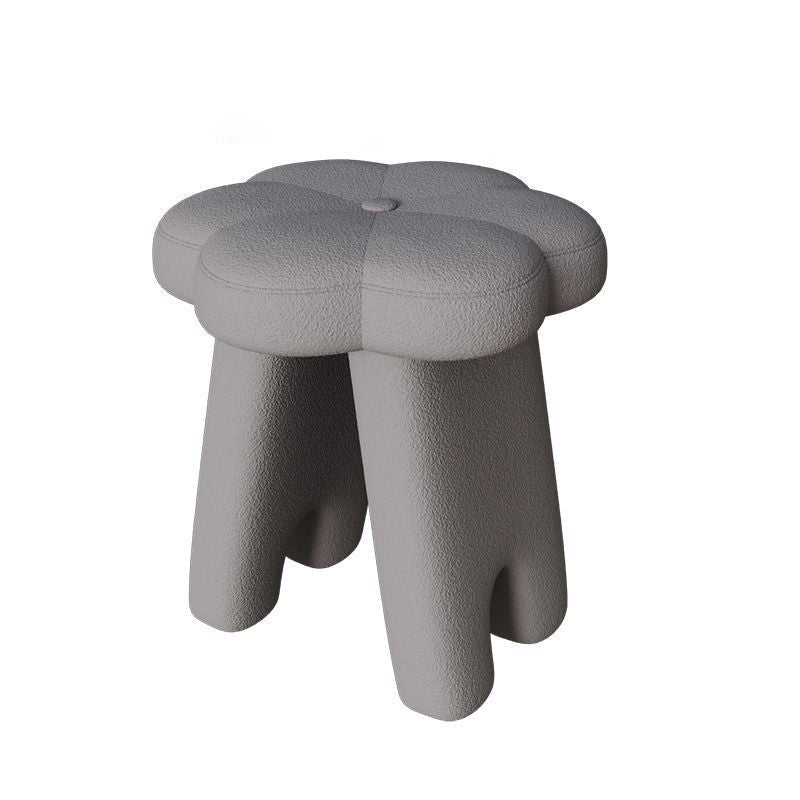 Modern Art Deco Floral Square Sherpa Fabric Wood Vanity Stool Backless Armless For Bedroom