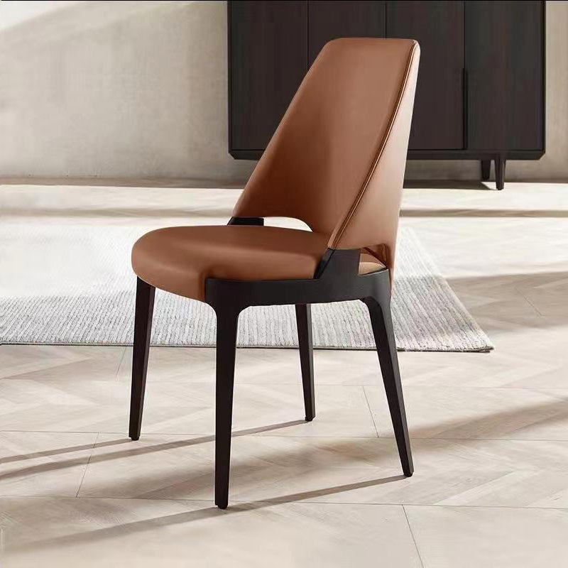 Moderner luxuriöser Esszimmerstuhl mit quadratischer Rückenlehne aus Mikrofaserleder und Eschenholz 