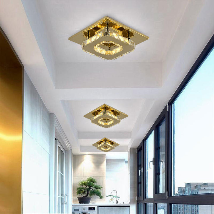 Lustre carré contemporain en acier inoxydable de luxe avec décoration en cristal LED pour plafond encastré pour salon 