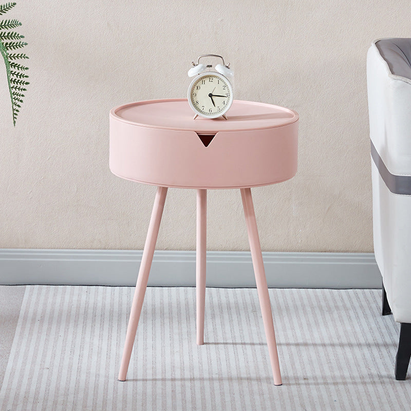 Modern Minimalist Round Tripod PP Plastic Iron Nightstand 1-Storage For Bedroom