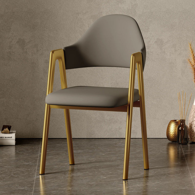 Silla de Comedor Contemporánea de Lujo Cuadrada Tapizada en Cuero con Respaldo y Reposabrazos para Comedor 
