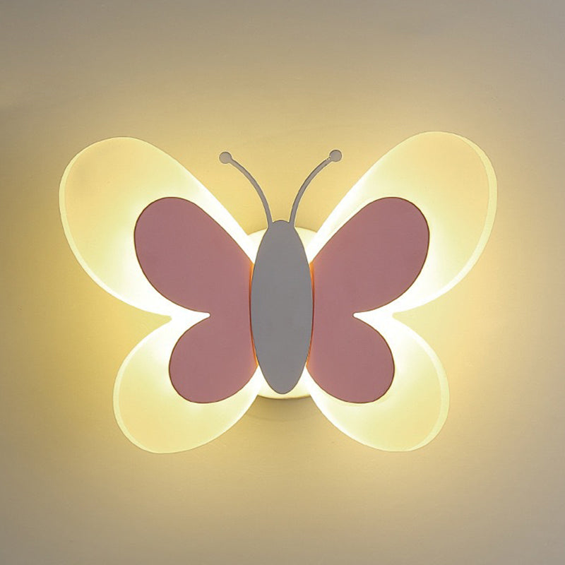 Applique murale LED en fer avec design de papillon acrylique créatif contemporain pour chambre 