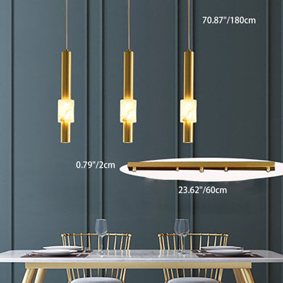Lustre LED contemporain de luxe en cuivre à bande longue avec abat-jour en marbre pour salon 