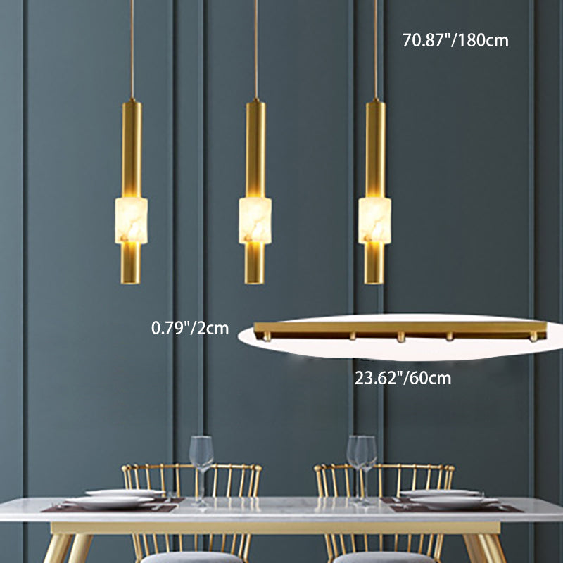 Lustre LED contemporain de luxe en cuivre à bande longue avec abat-jour en marbre pour salon 
