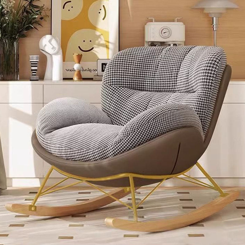 Fauteuil à bascule en velours pied-de-poule nordique contemporain avec dossier en acier au carbone pour salon 