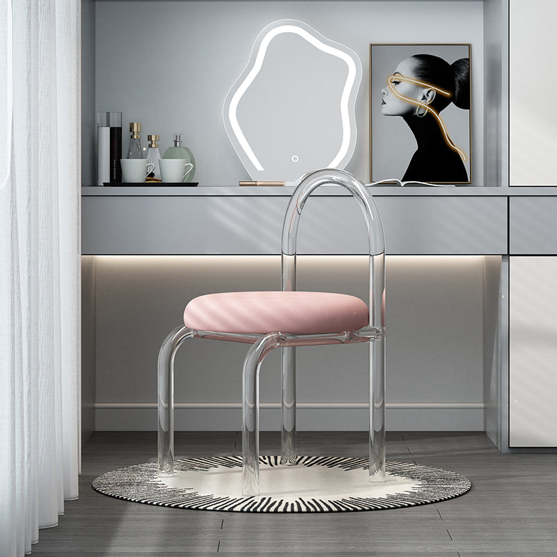 Moderner minimalistischer runder Schminkhocker aus Samt und Acryl mit Rückenlehne für das Schlafzimmer 