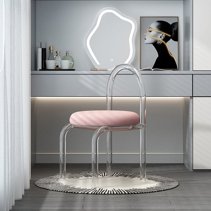 Moderner minimalistischer runder Schminkhocker aus Samt und Acryl mit Rückenlehne für das Schlafzimmer 
