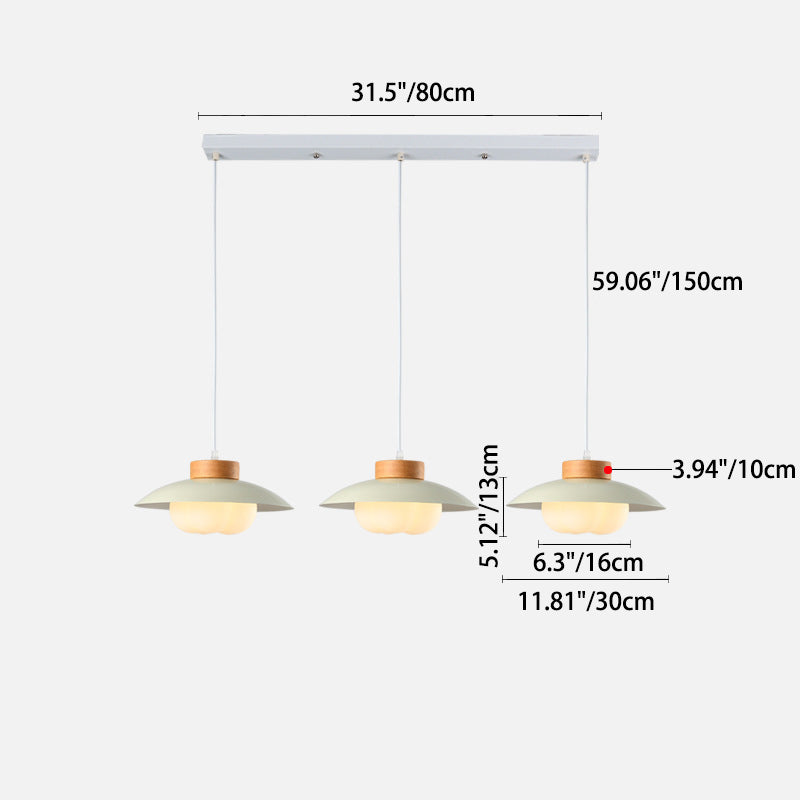 Zeitgenössische nordische Eisenholz PE Schüssel 1/2/3 Licht Kronleuchter Insel Licht für Esszimmer 