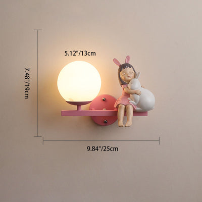 Contemporary Creative Kids Girls Unicorn Orb Resin Iron Glass 1-Light Wall Sconce Lamp For Bedroom