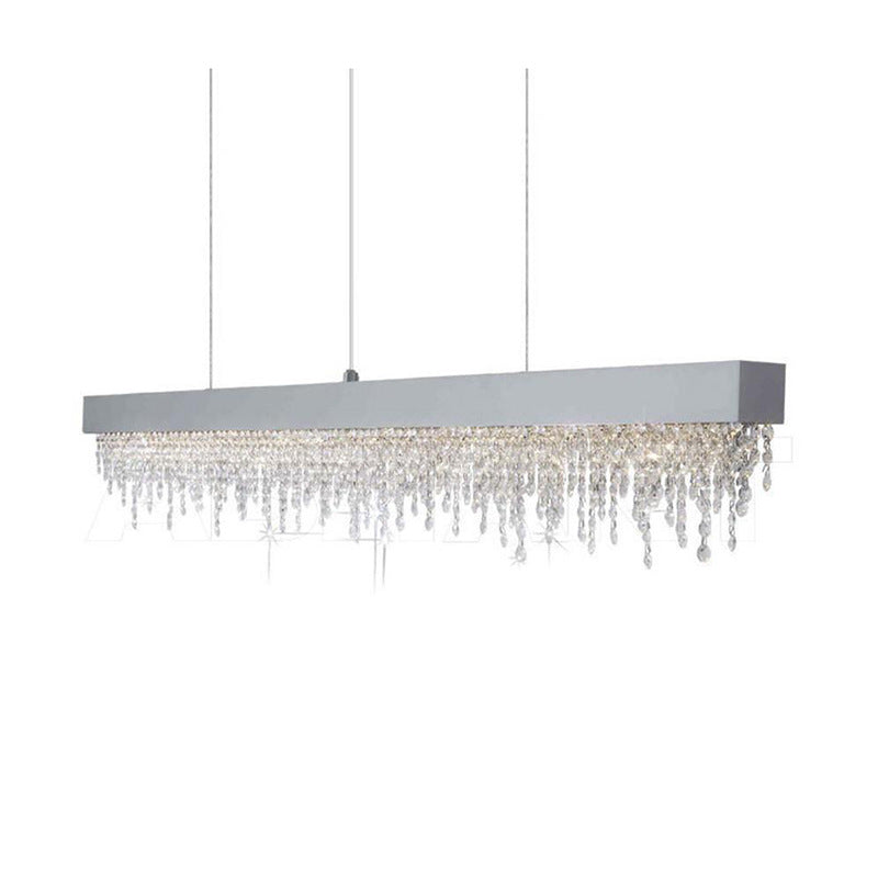 Lustre LED rectangulaire en acier inoxydable avec cristaux de luxe contemporain pour salle à manger 