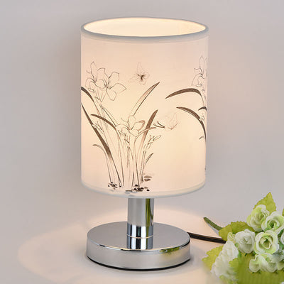 Moderne Art Deco Runde Hardware Stoff 1-Licht Tischlampe für Schlafzimmer 