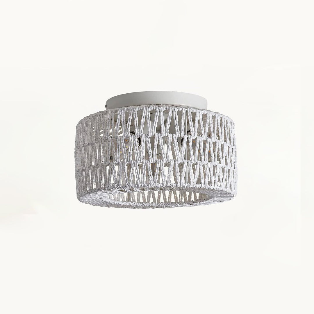 Zeitgenössische Boho Rattan Webkäfig 3-Licht Halbbündige Deckenleuchte für Wohnzimmer 