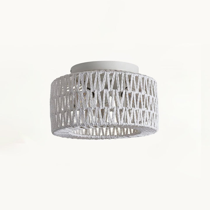 Zeitgenössische Boho Rattan Webkäfig 3-Licht Halbbündige Deckenleuchte für Wohnzimmer 