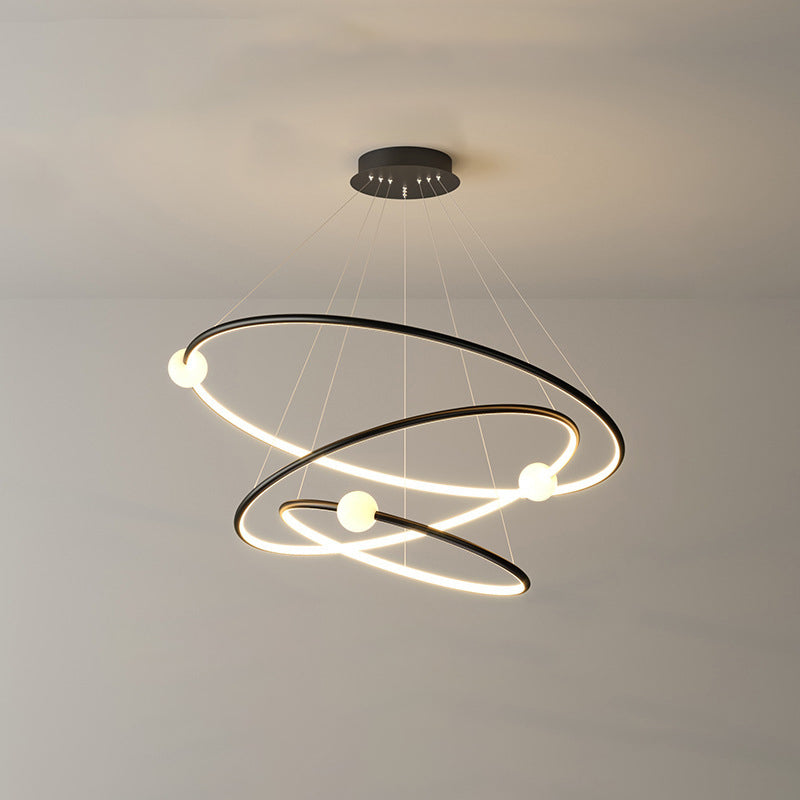 Moderner minimalistischer mehrstufiger Kreis aus Aluminium, Eisen und Silikon, LED-Kronleuchter für Wohnzimmer 