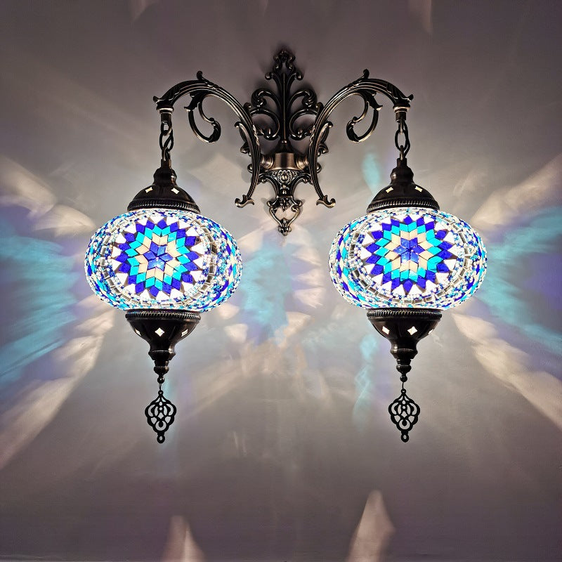 Applique murale à 2 lumières en verre teinté Tiffany décoratif lanterne matériel 