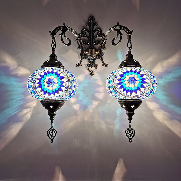 Applique murale à 2 lumières en verre teinté Tiffany décoratif lanterne matériel 