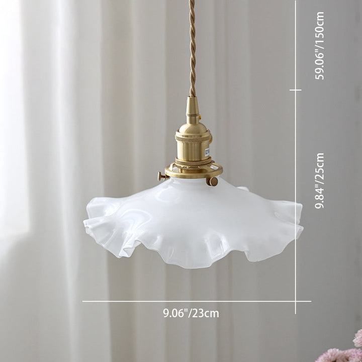 Suspension lumineuse à 1 lumière en laiton et verre avec motif floral chinois traditionnel pour salon 