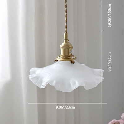 Traditionelle chinesische Blumenrolle Messing Glas 1-Licht Pendelleuchte für Wohnzimmer 