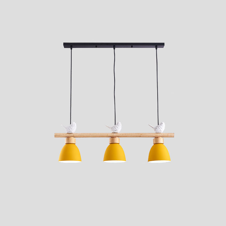 Lustre contemporain scandinave rond en bois de fer et résine à 3 lumières pour salle à manger 
